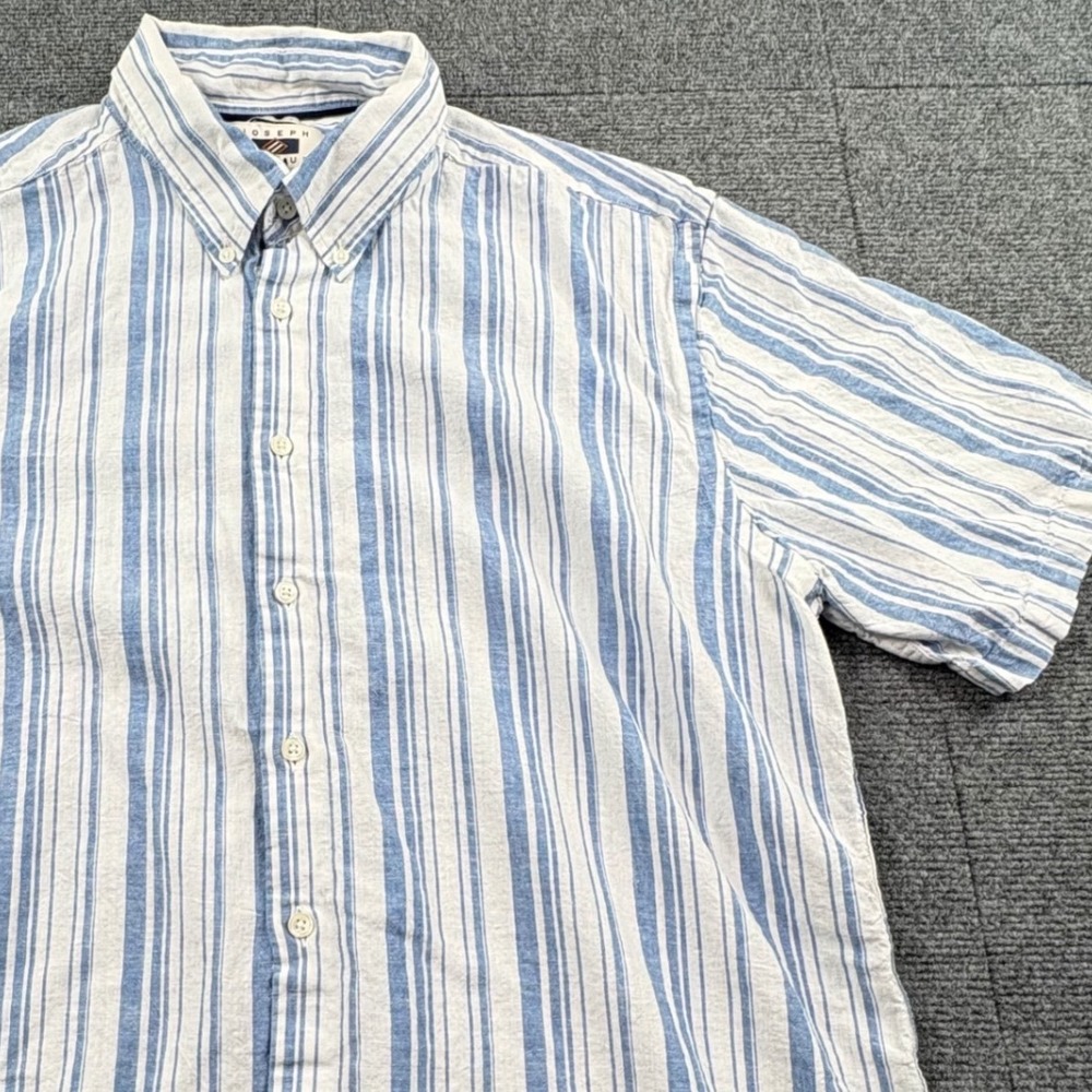 Joseph Abboud Mens Blue White Striped Linen Blend Short Sleeve Shirt XL Modern